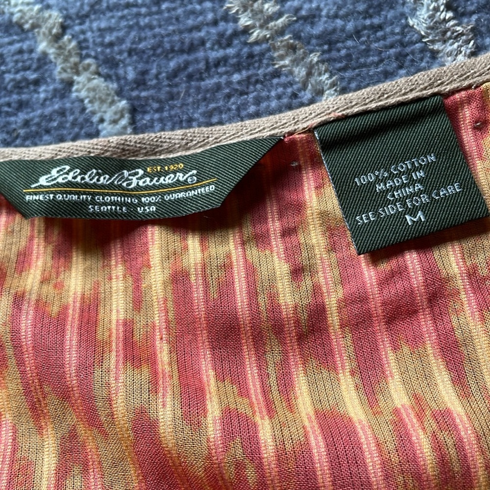Eddie Bauer Peasant Tunic Blouse Pink Orange Tie Dye Split Neck 3/4 Sleeve - Picture 6 of 8
